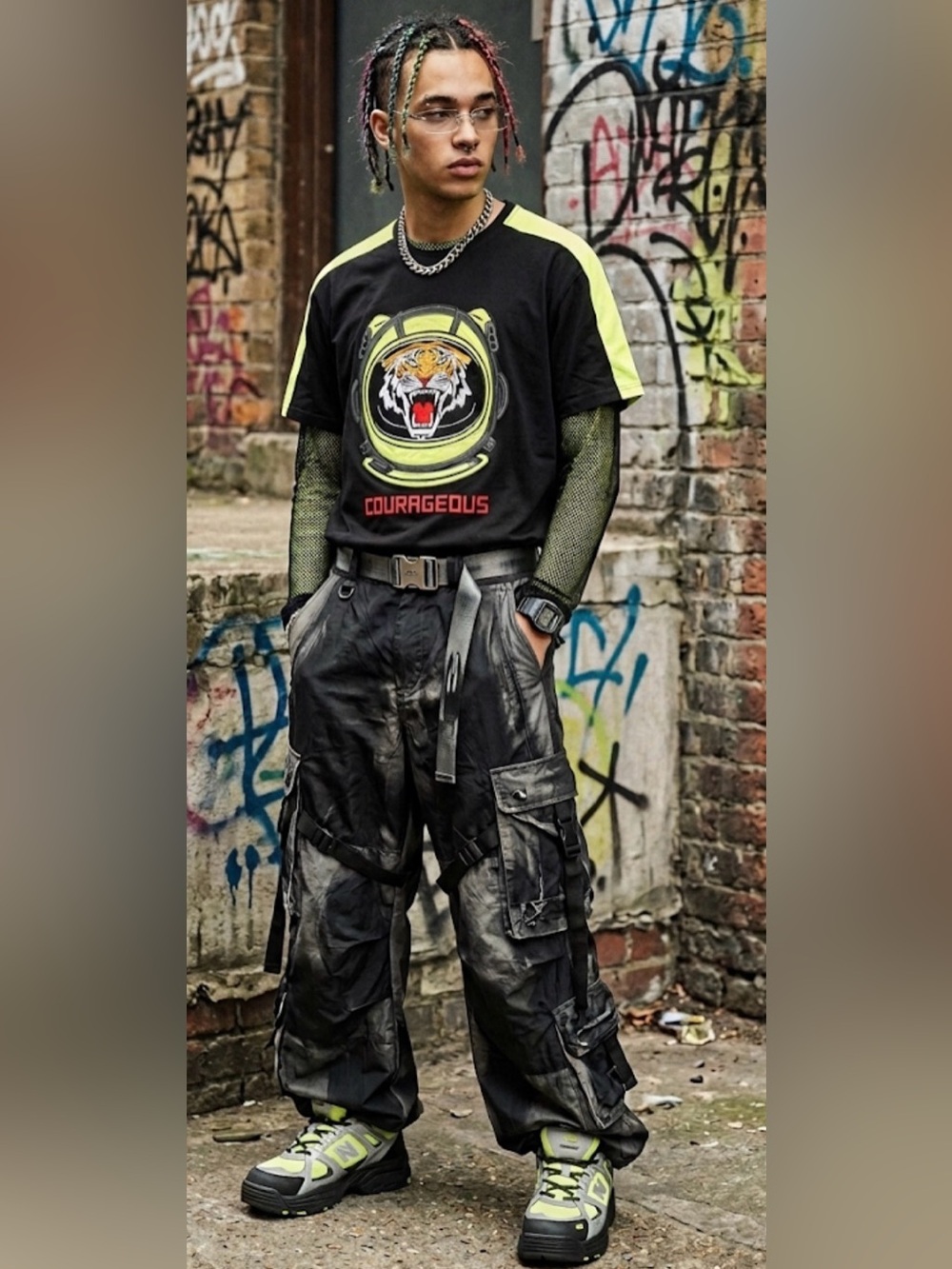 Bleecker And Mercer Men’s L T Shirt Embroidered Patch Tiger Astronaut Black